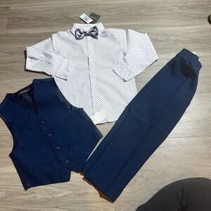 NWT Boys' White Shirt with Blue Polka Dots and Bow Tie suit